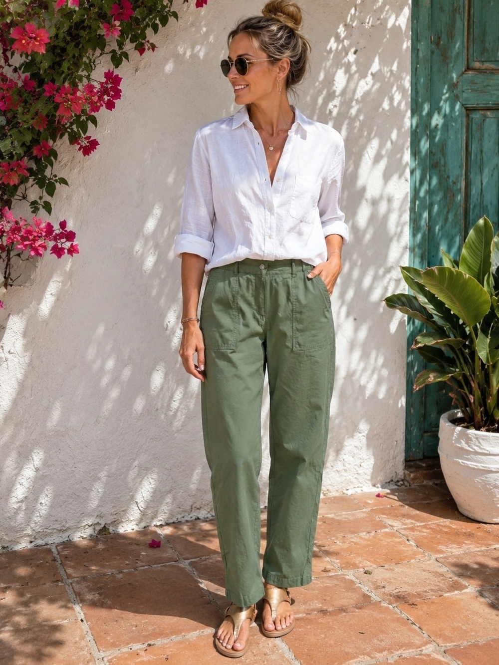 Nanette Lepore Olive Green Utility Crop Pants Size 12 Stretch Pockets